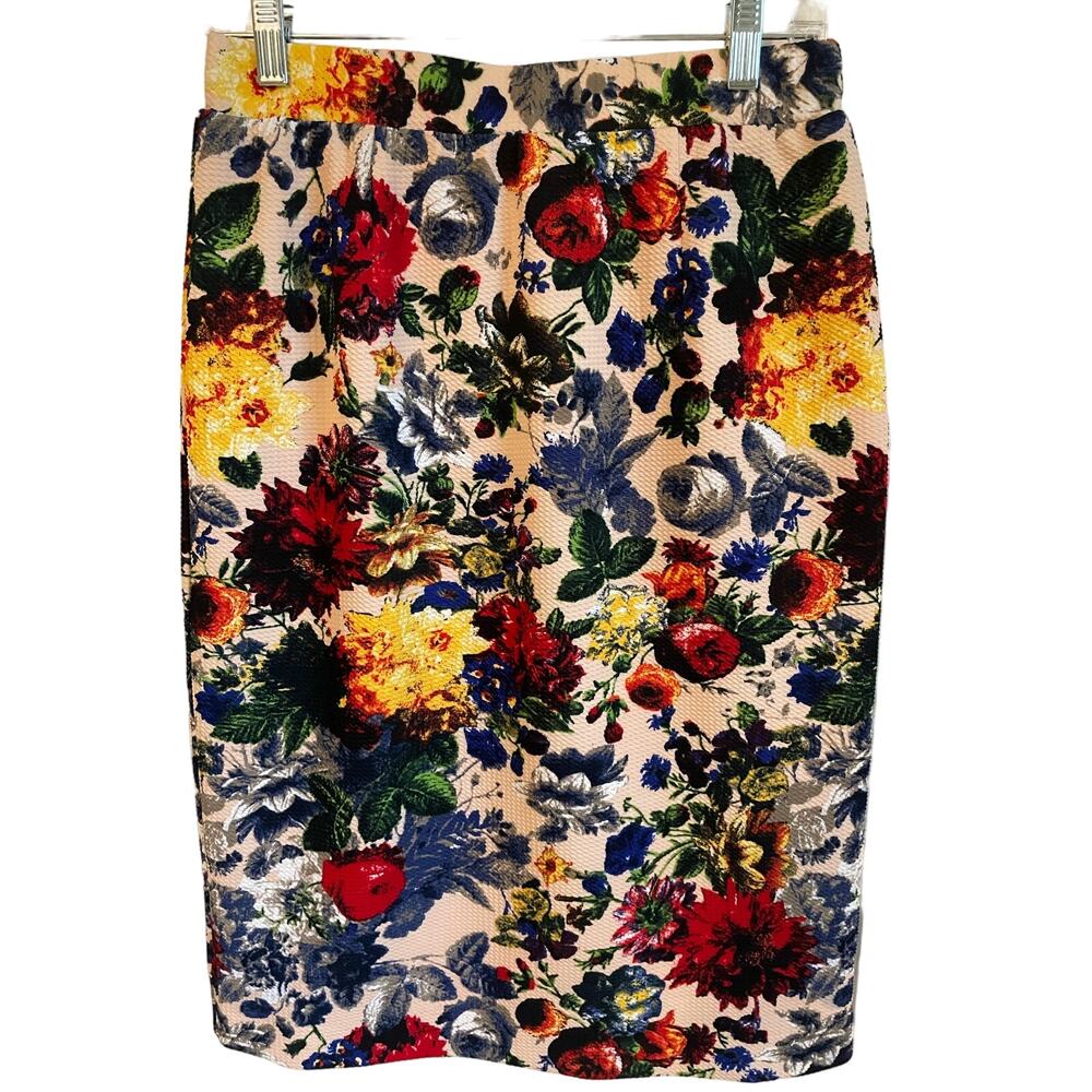Pixley Eve Floral Pencil Skirt Sz M Stretch Lined Multicolor Pull-On Cottagecore